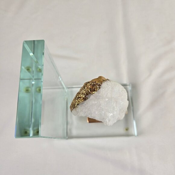 White Quartz Crystal with Rose Gold Accent On Stand Bookend Display Decoration - Picture 9 of 12
